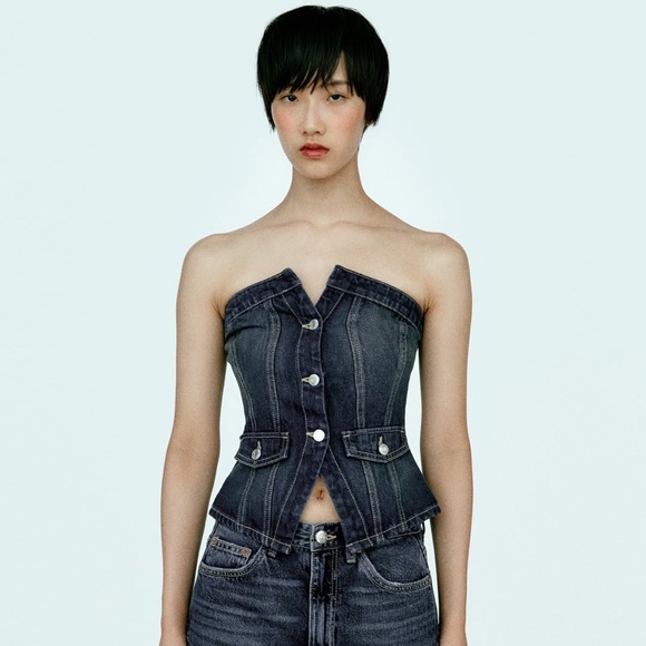 Zara Tops - New Zara strapless denim top size XS